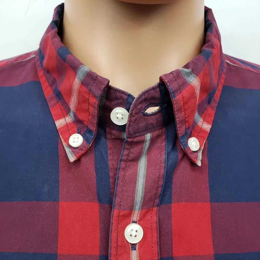 J. CREW Tartan Plaid Shirt Men XL Red Navy Multicolor Long Sleeve Button Down